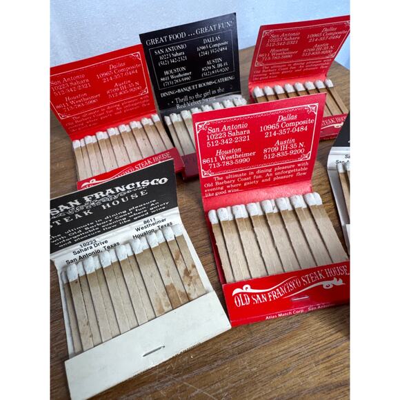 Old San Francisco Steak House Texas Restaurant Matchbook Lot Unstruck 1980s TX - Picture 9 of 10